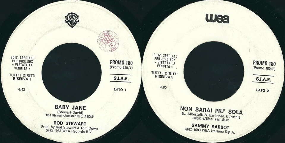 DISCO 45 GIRI      ROD STEWART / SAMMY BARBOT ‎– BABY JANE // NON SARAI PIÙ SOLA - Immagine 1 di 1