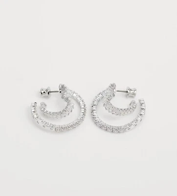 New in Gift Box SWAROVSKI 5705748 White Crystals Heart Matrix Hoop Earrings - Image 1 of 4