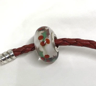 Authentic PANDORA SS/Glass Charm CHRISTMAS HOLLY #791647 - Image 1 of 2