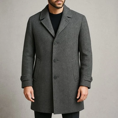 Harris Tweed Men’s Gray Herringbone Overcoat Pure Scottish Wool XL Fit - Image 1 of 4