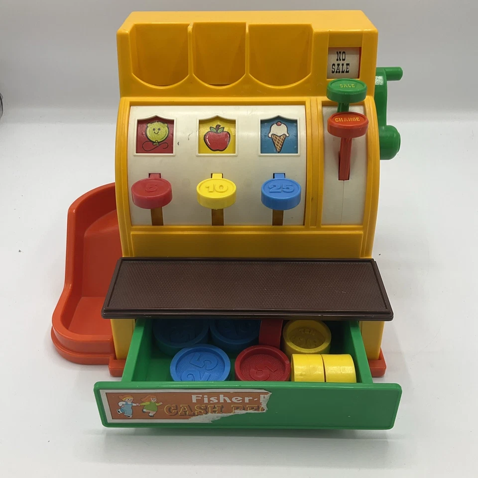 Caja registradora vintage FISHER PRICE con monedas, campana no funciona etiqueta rasgada Foto 1 de 4