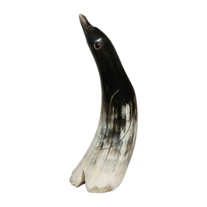 Vintage Hand Carved Penguin Carved Horn Primitive Bone Bird Carving Sculpture - Picture 1 of 19