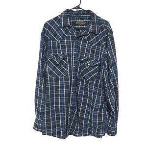 Canyon Guide Outfitters XL Blue White Plaid Western Pearl Snap Shirt Long Sleeve - Picture 1 of 5