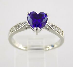 Silverplated Metal Purple and White Cubic Zirconia Heart Ring S925 CZ Size 6.5