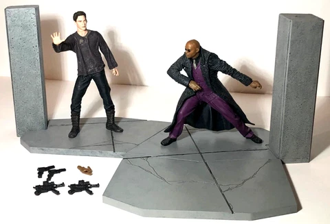 Morpheus & Neo McFarlane Toys Action Figures w/weapons, Platform Great Condition Cover