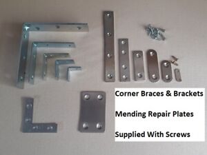 CORNER Brackets, Angle Braces & Straight Repair Mending Plates - With Screws 