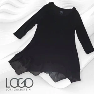 LOGO by Lori Goldstein Knit Top with Chiffon Trim Black S - Picture 1 of 4