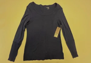 Neu mit Etikett grau gehauenes Damenpullover T-Shirt Rüschen UVP 39 $ L marineblau Langarm Rundhalsausschnitt - Bild 1 von 7