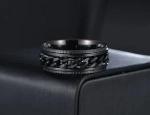 Size 6-13 Stylish Gothic Men or Womans Spinner Fidget Ring Stainless Steel - Picture 1 of 3
