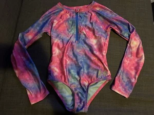 Under Armour Pink Blue Long Sleeve Fitted One Piece Swimsuit Girls Youth Size 7 - Picture 1 of 6