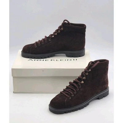 Botines de combate ANNE KLEIN Ander marrón gamuza talla 7 tacos con cordones Italia nuevos en caja Foto 1 de 4