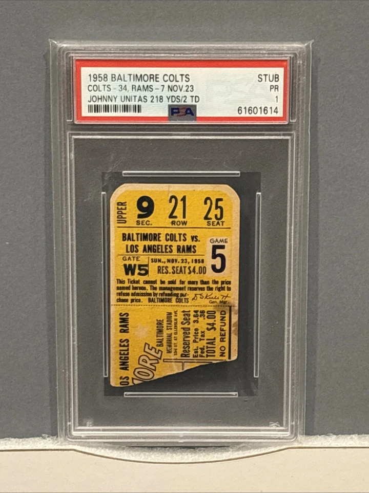 Baltimore Colts 1958 -- Johnny Unitas 2 TD -- Talón de boleto PSA Foto 1 de 1