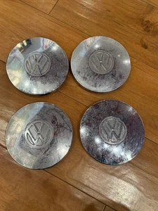 Vintage Volkswagen VW 6" Chrome Center Hubcaps Set of 4 - Picture 1 of 12