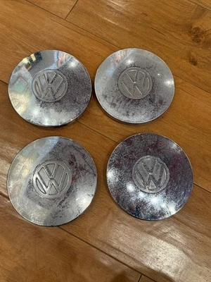 Vintage Volkswagen VW 6" Chrome Center Hubcaps Set of 4 - Image 1 of 4