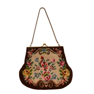 Vintage Petit Point Needlepoint Victorian Flowers Garden Purse/Bag - Picture 1 of 15