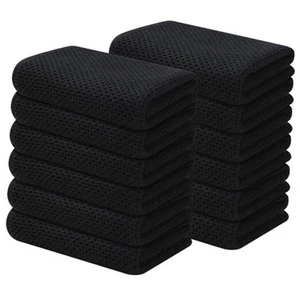  100% Cotton Waffle Weave Kitchen Towels, 12-Pack Super Black 13 x 28 - 12 Pack - Picture 1 of 7