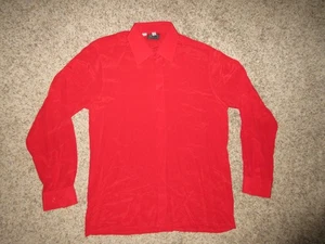 Vintage Bocci 100 % Seide Knopfleiste Hemd HERREN MEDIUM 15,5 Langarm ROT - Bild 1 von 4
