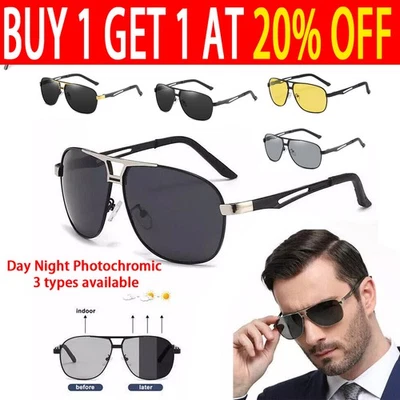 Mens Photochromic Polarized Sunglasses UV400 Pilot Sport Driving Outdoor Glasses - image 1 of 4