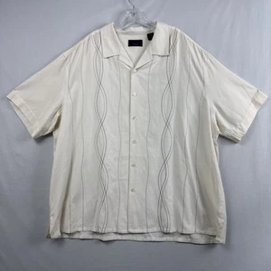 Axis Bowling Shirt Mens Size 3XB Off White Embroidered Cuban Leisure Retro Silk - Picture 1 of 10