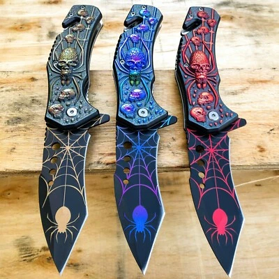 ELITEDGE 8.5" Military Tactical Spider Skull Spring Open Assisted Folding Pocket Knife