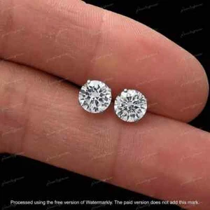 3Ct Round Cut Lab Created Diamond Screw Back Stud Earrings 14K White Gold Finish - Picture 1 of 3