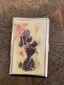 Retro 50er Jahre schwarzer Pudel mit Sonnenschirm 2-Clip Zigarettenetui Visitenkartenetui - Bild 1 von 2