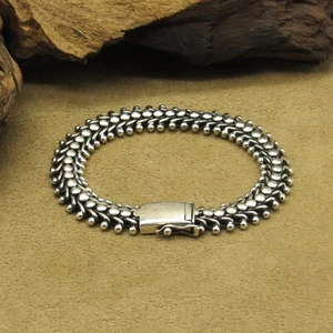 Brazalete de cadena de eslabones con cuentas planas de plata de ley - Imagen 1 de 7