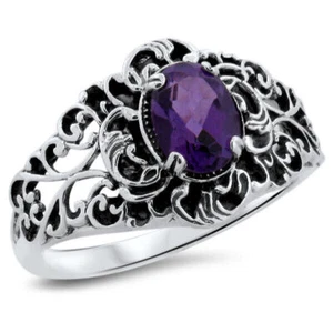 VICTORIAN STYLE GENUINE AMETHYST 925 STERLING SILVER CLASSIC DESIGN RING    #848 - Picture 1 of 4