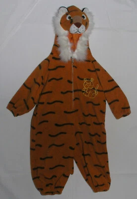 Toddler Pajamas Costume Sz 2 Plush Tiger Cat Hoodie w Ears One Piece Halloween - Image 1 of 4