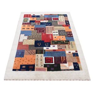 3'10''x5'8'' White Patchwork Design, Wool Hand Knotted Oriental Rug R87198