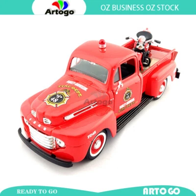 Precision Harley Davidson 1948 Ford F-1 pick Up 36 Knucklehead Red scale 1:24 — 第 1/4 张图片