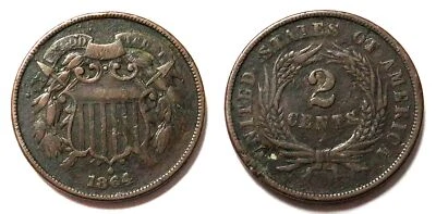 1864 ERROR INVERTED REVERSE 358° ROTATED USA 2 CENT VG COIN - Image 1 of 3