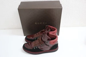 GUCCI Contrast Patent Burgundy/Black HI Sneakers Men's Size G 9/ US 9.5/EU 43 - Picture 1 of 11