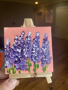 Mini paintings on canvas original 3/3 Inches, Small,gift, Abstract Flowers
