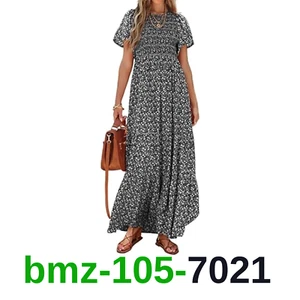 PRETTYGARDEN Women's 2024 Summer Casual Flutter Short Sleeve Boho Floral Maxi, S - Picture 1 of 5