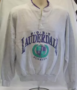 Fort Ft Lauderdale Florida Henley Collared Gray Purple Sweatshirt XL USA Vintage - Picture 1 of 4