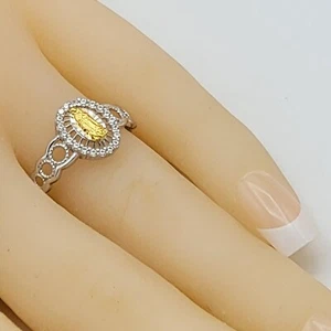Joyería de plata de ley 925 maciza. Anillo Nuestra Señora de Guadalupe. Dos tonos. CZ - Imagen 1 de 5