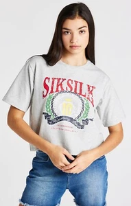 SikSilk Girls Grey Varsity Cropped Tee 15 Years - Picture 1 of 5