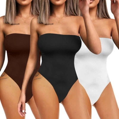 MISS MOLY Womens Sexy Strapless Bodysuit Thong Tube Top Off The Shoulder One Piece Leotard