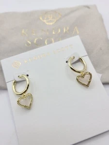 Kendra Scott Ari Heart Gold Huggie Earrings in Rose Quartz Gold Platted Smal - Picture 1 of 4