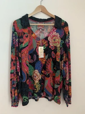 NWT Johnny Was The Janie Favorite Puff Sleeve Polo Sz XL EMBERWING Floral $160 - Image 1 of 4