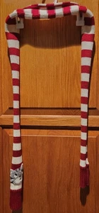 Gymboree rot & weiß gestreifter gestrickter Baumwollschal mit grauem Katzengesicht 66" x 5" - Bild 1 von 2