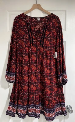 Vestido Floral Multicolor Borde Terciopelo Campesino Boho Talla XL Azul Marino Antiguo Nuevo con Etiquetas Foto 1 de 4