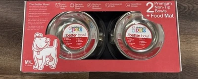 Cuencos de acero inoxidable sin punta Platinum Pets para gatos/perros (2) + alfombrilla de comida Foto 1 de 2