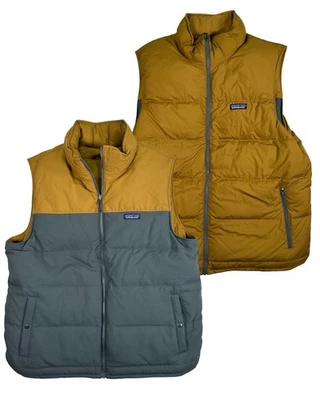 Patagonia Men’s Reversible Bivy Down Puffer Vest Full Zip Size XL Gold/Gray - Image 1 of 4