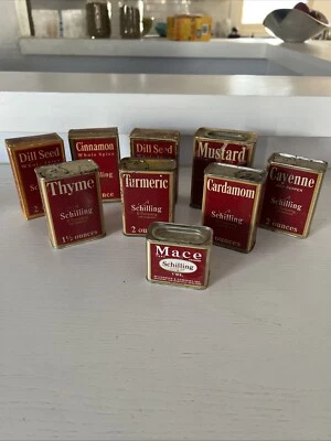 Lot of 9 Vintage Schilling Spice Tins And Cardboard Boxes - Image 1 of 4