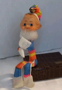 Vintage RAINBOW KNEEHUGGER ELF Christmas Decor PIXIE Ornament Posable - Picture 1 of 6