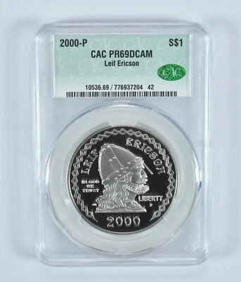 2000-P Leif Ericson Commemorative Silver Dollar PR69 DCAM CAC - Image 1 of 4