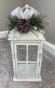NWT Ashland Medium White Rustic Metal Christmas Lantern Candle Holder 14" H - Picture 1 of 10