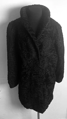 Sheep Fur Coat Vintage Women's Black Curly Fur Persian Lamb Coat ML Switzerland - Image 1 of 4